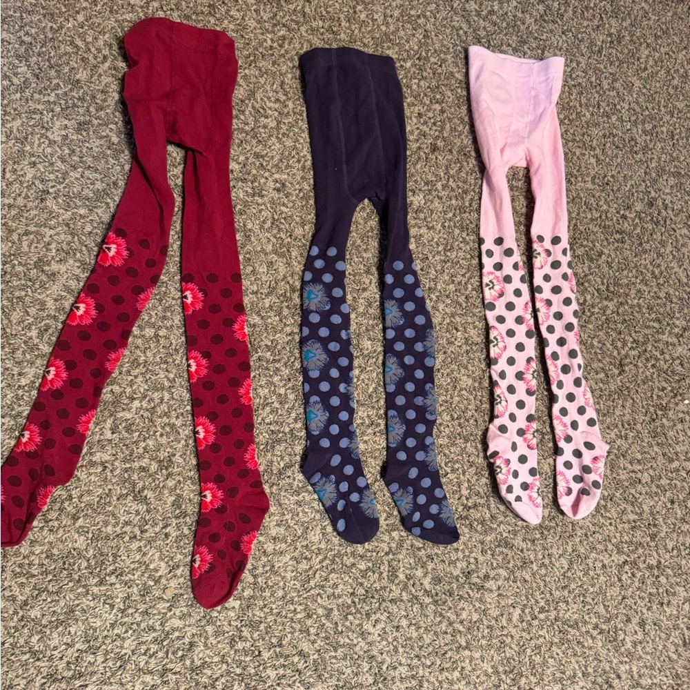 Kids Polka Dot Tights Set - Red, Navy, and Pink
